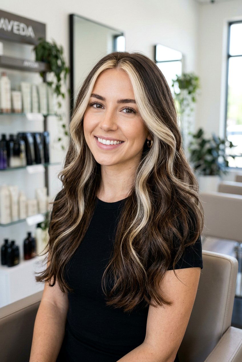 Brunette Hair with Blonde Money Piece and Lowlights - 20 brunette hair with blonde money piece - 20 brunette hair with blonde money piece