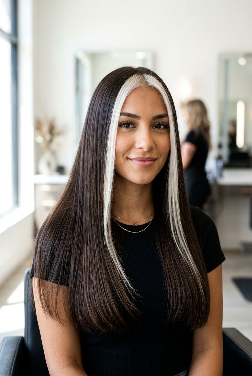 Brunette Hair with Platinum Blonde Money Piece - 20 brunette hair with blonde money piece - 20 brunette hair with blonde money piece