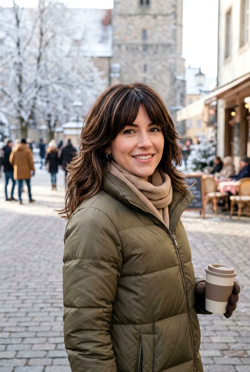 Brunette Layered Mom Shag Medium Length - 20 mom shag haircut for medium hair - 20 mom shag haircut for medium hair