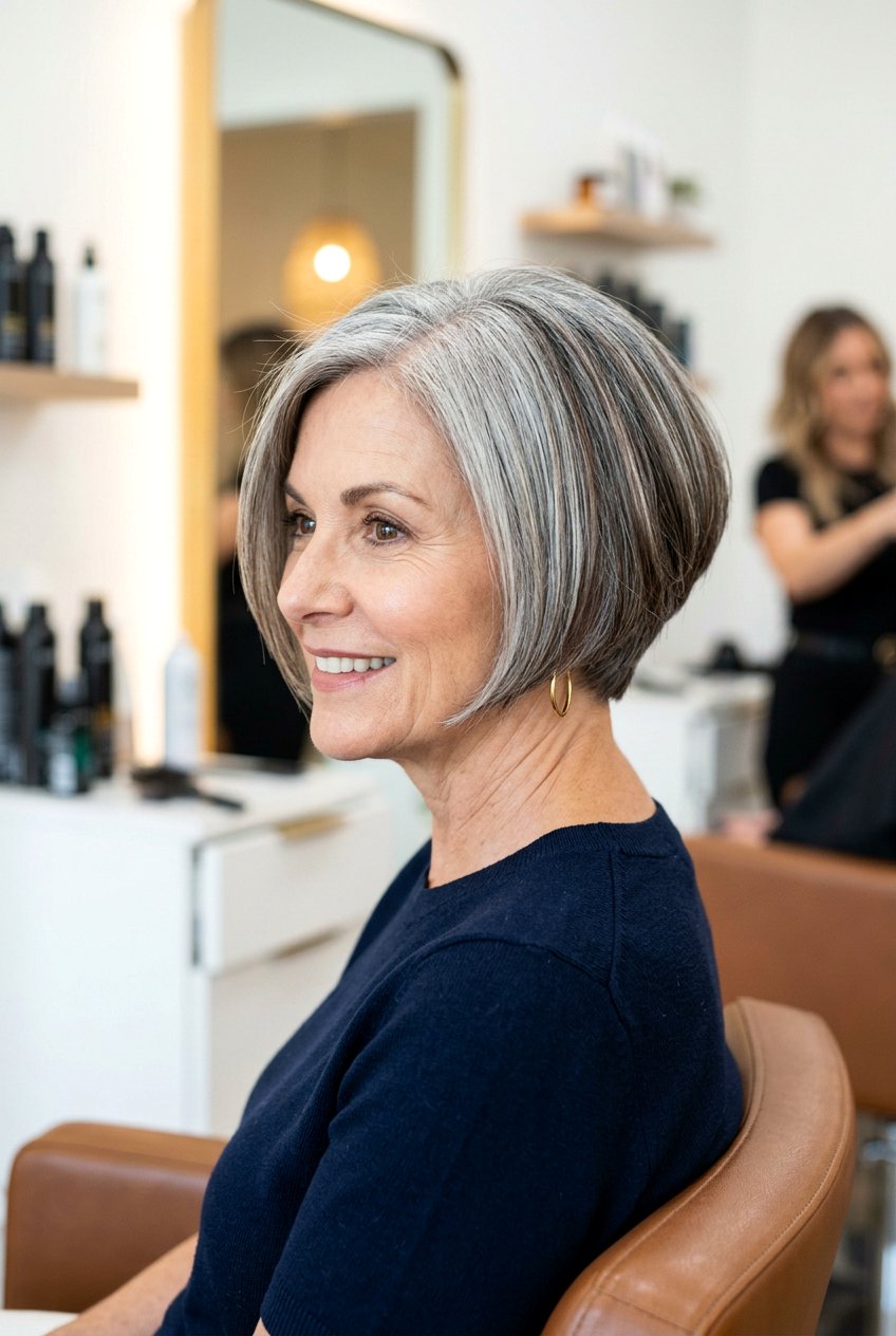 Brunette Lowlights On Short Gray Bob - 20 brunette lowlights for gray hair - 20 brunette lowlights for gray hair