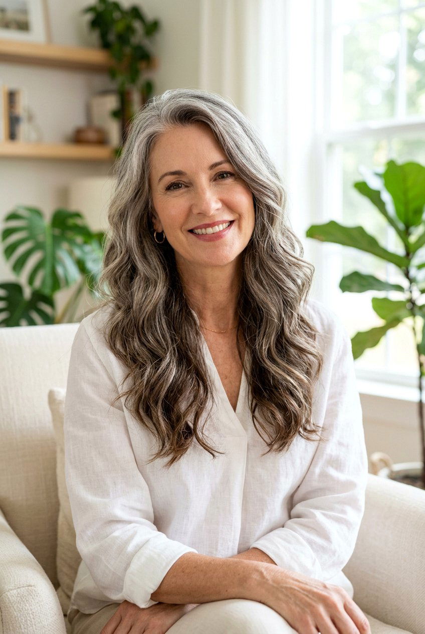 Brunette Lowlights On Wavy Gray Hair - 20 brunette lowlights for gray hair - 20 brunette lowlights for gray hair