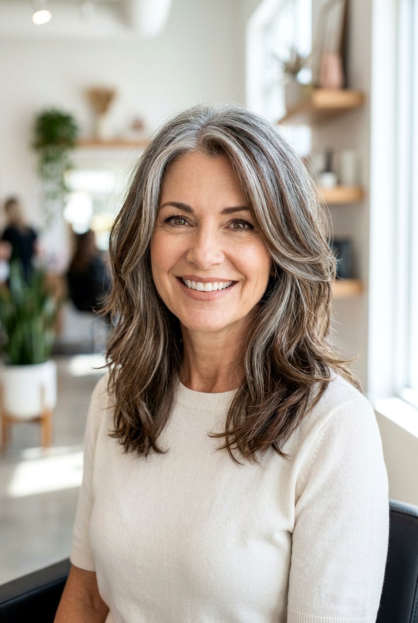 Brunette Lowlights With Face Framing On Gray Hair - 20 brunette lowlights for gray hair - 20 brunette lowlights for gray hair