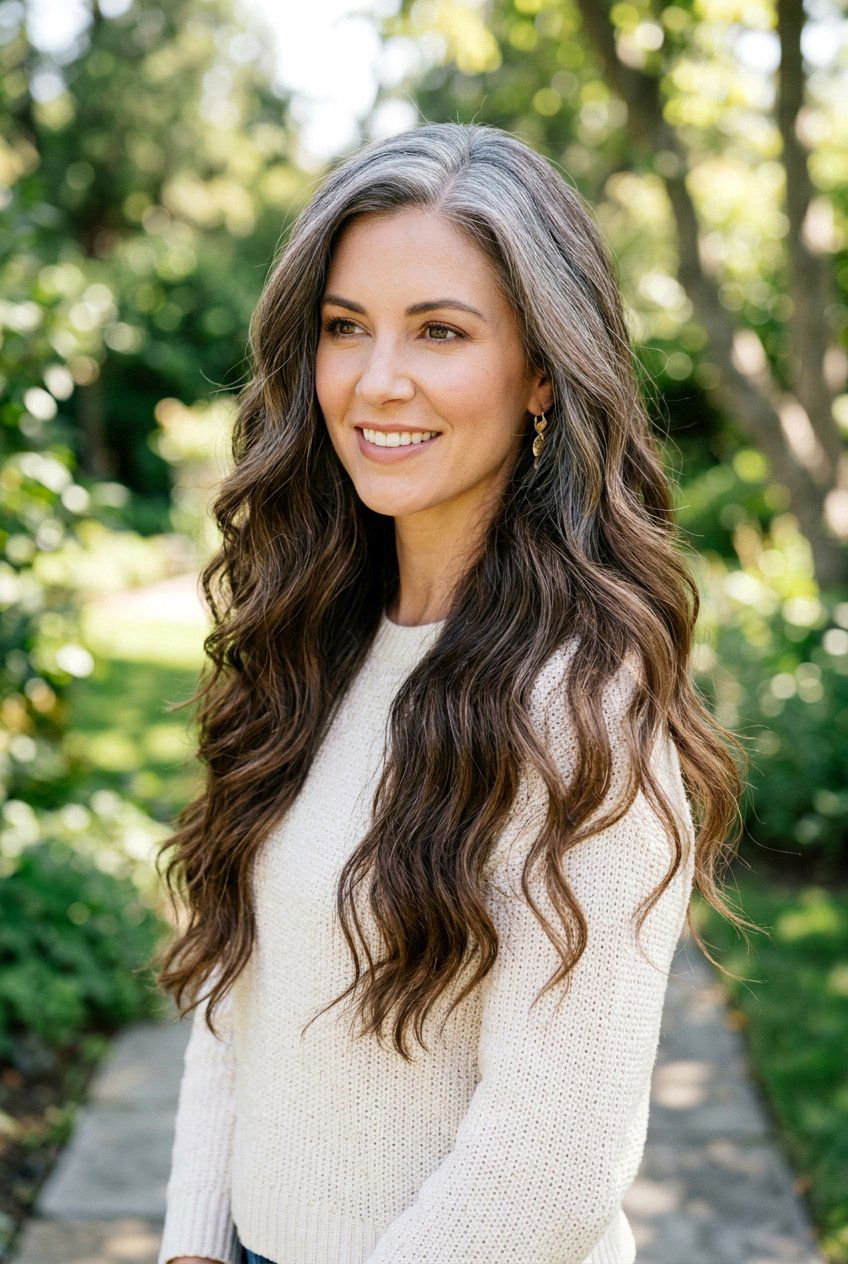 Brunette Lowlights With Gray Root Melt - 20 brunette lowlights for gray hair - 20 brunette lowlights for gray hair