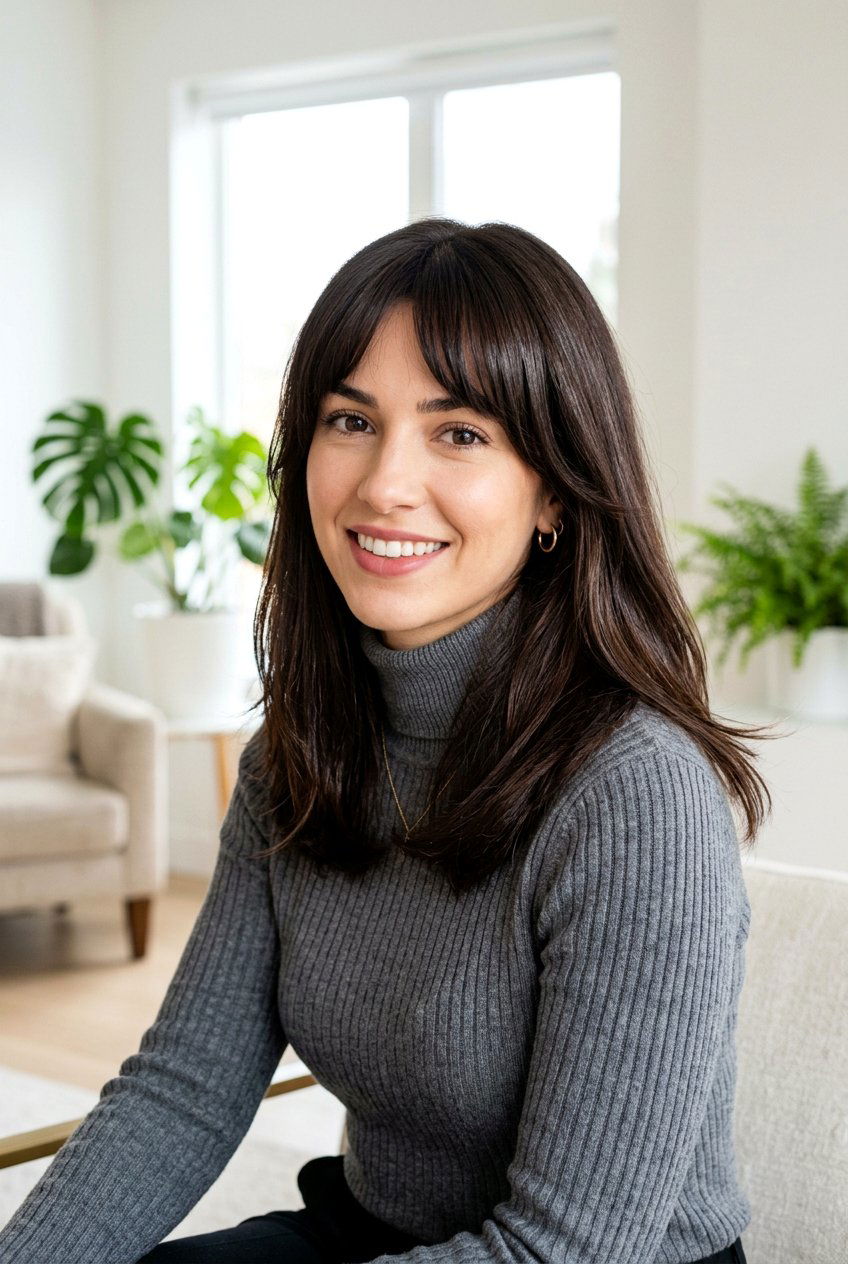 Brunette Medium Hair With Bottleneck Bangs - 20 bottleneck bangs for medium hair women - 20 bottleneck bangs for medium hair women