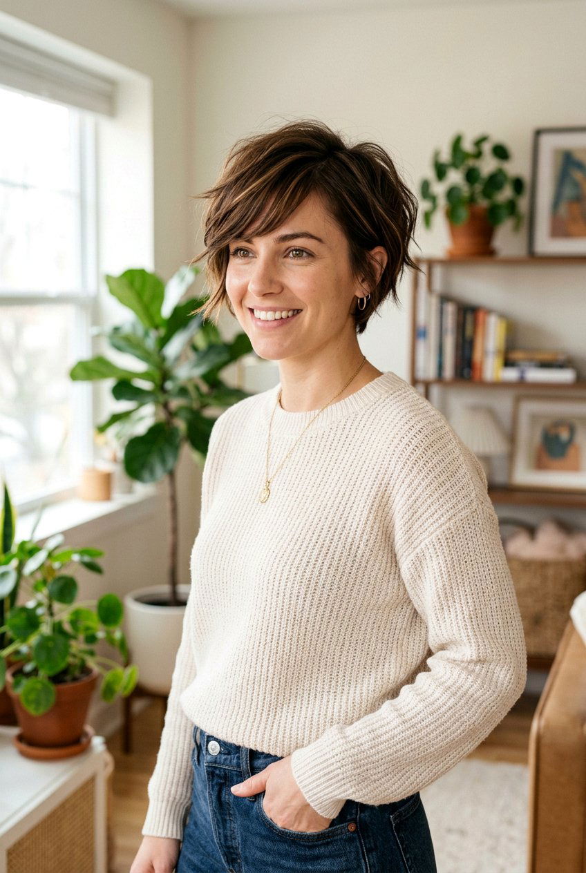 Brunette Pixie Bob with Side Swept Bangs - 20 pixie bob with side swept bangs - 20 pixie bob with side swept bangs