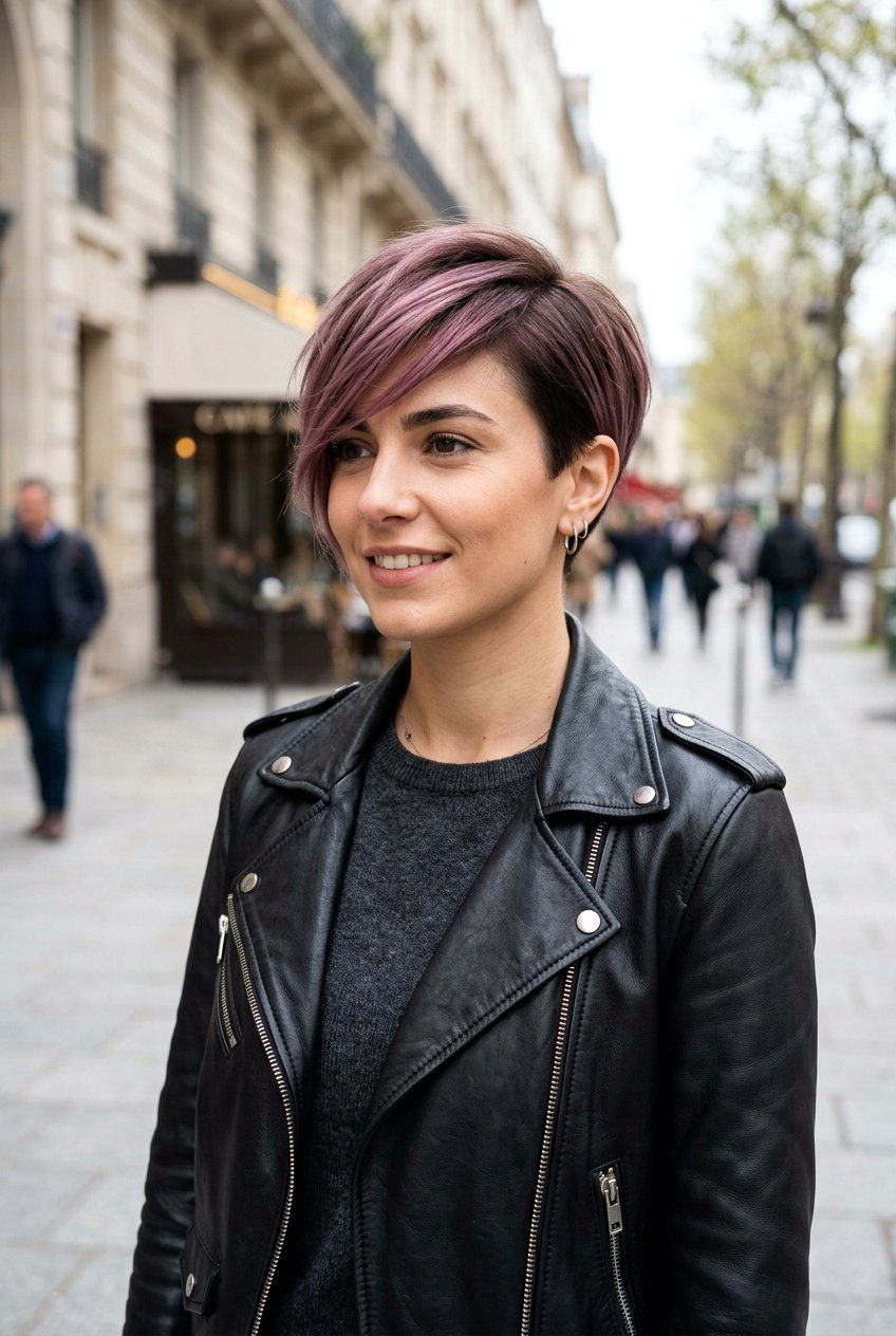 Brunette Pixie Cut With Mauve Balayage - 20 mauve balayage on brunette hair - 20 mauve balayage on brunette hair