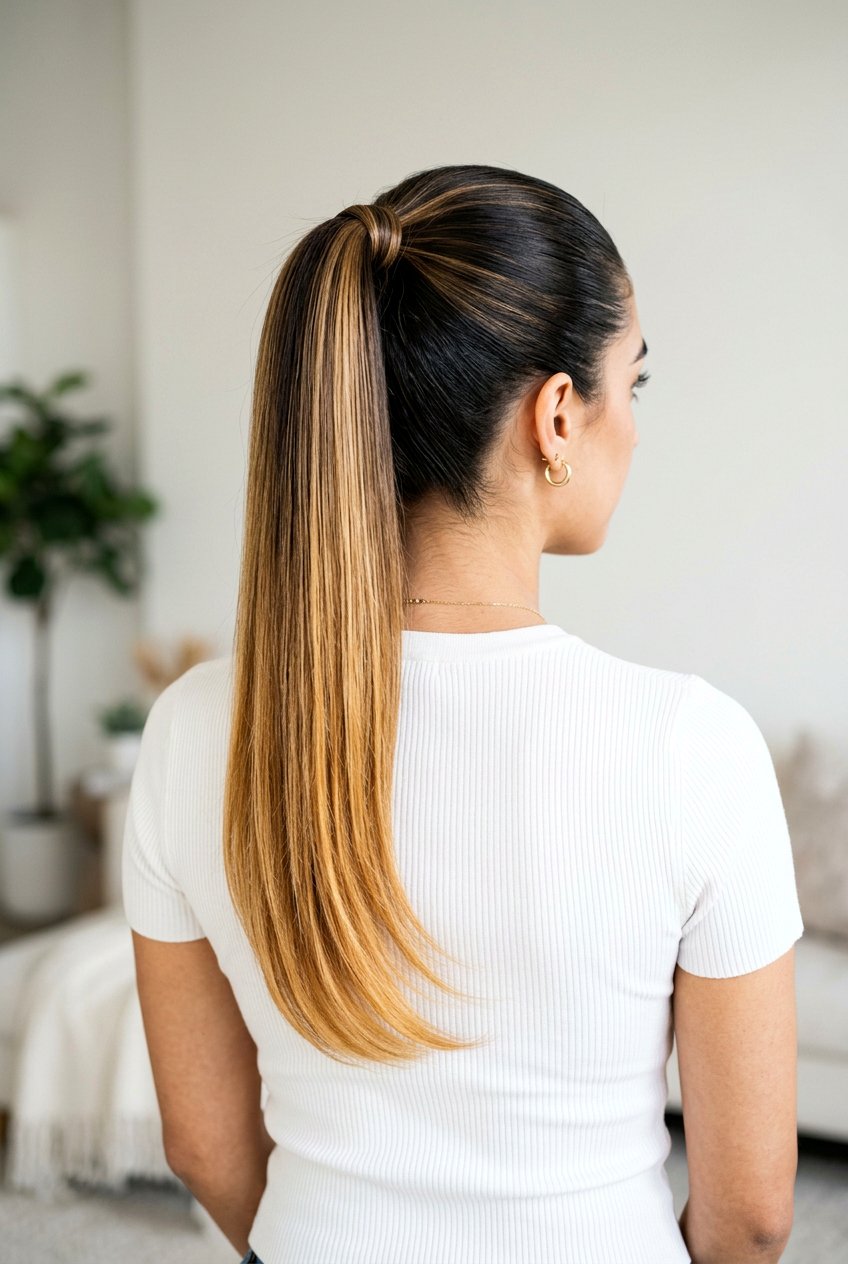 Brunette Ponytail with Honey Balayage - 20 brunette hair with honey balayage - 20 brunette hair with honey balayage