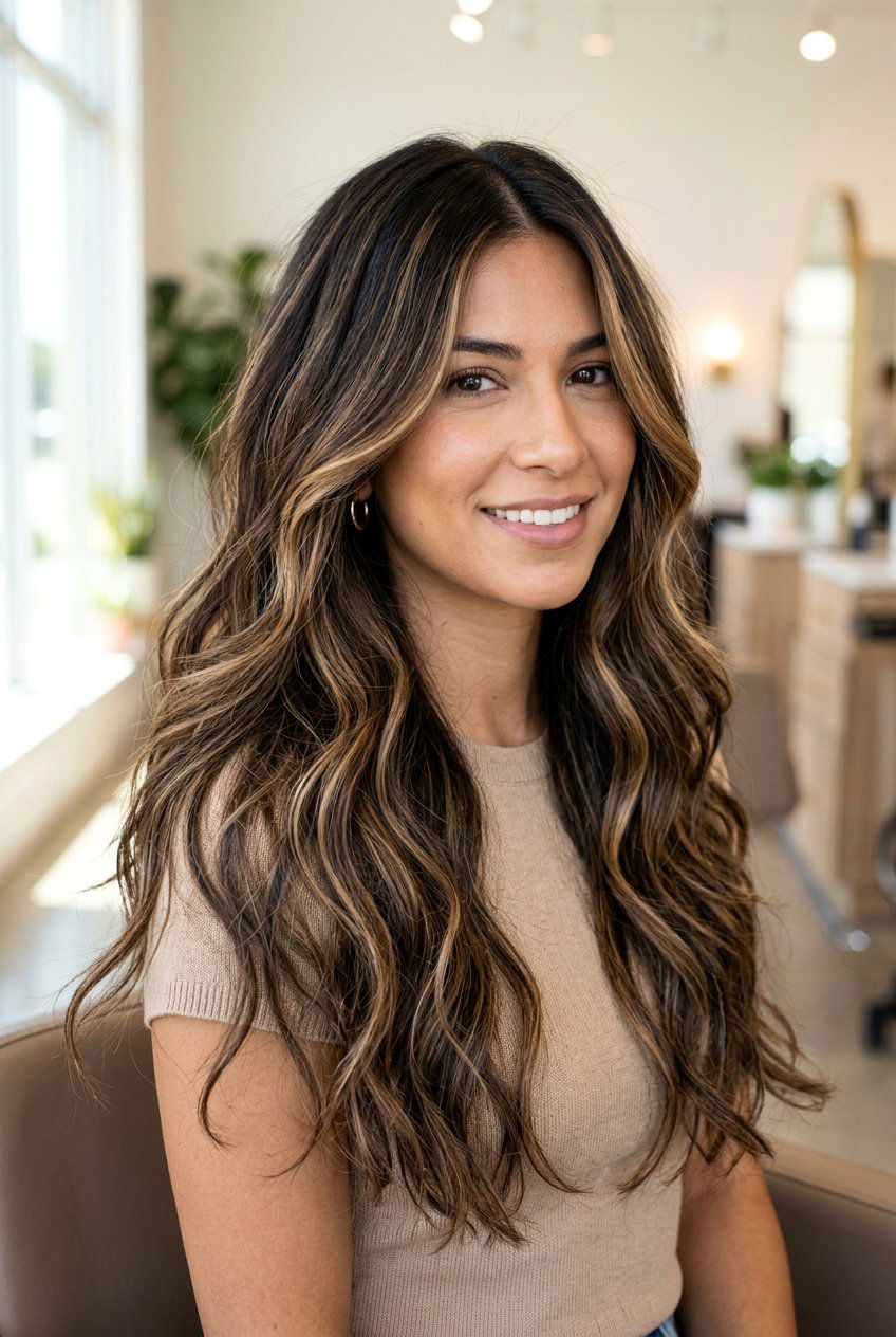 Brunette Ribbon Highlights With Root Shadow - 20 brunette ribbon highlights - 20 brunette ribbon highlights