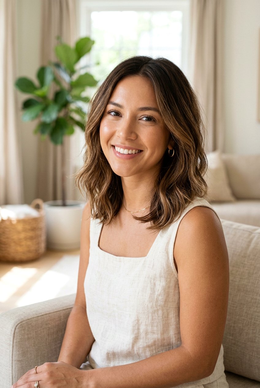 Brunette Root Melt Layered Lob With Babylights - 20 brunette root melt for layered lob - 20 brunette root melt for layered lob