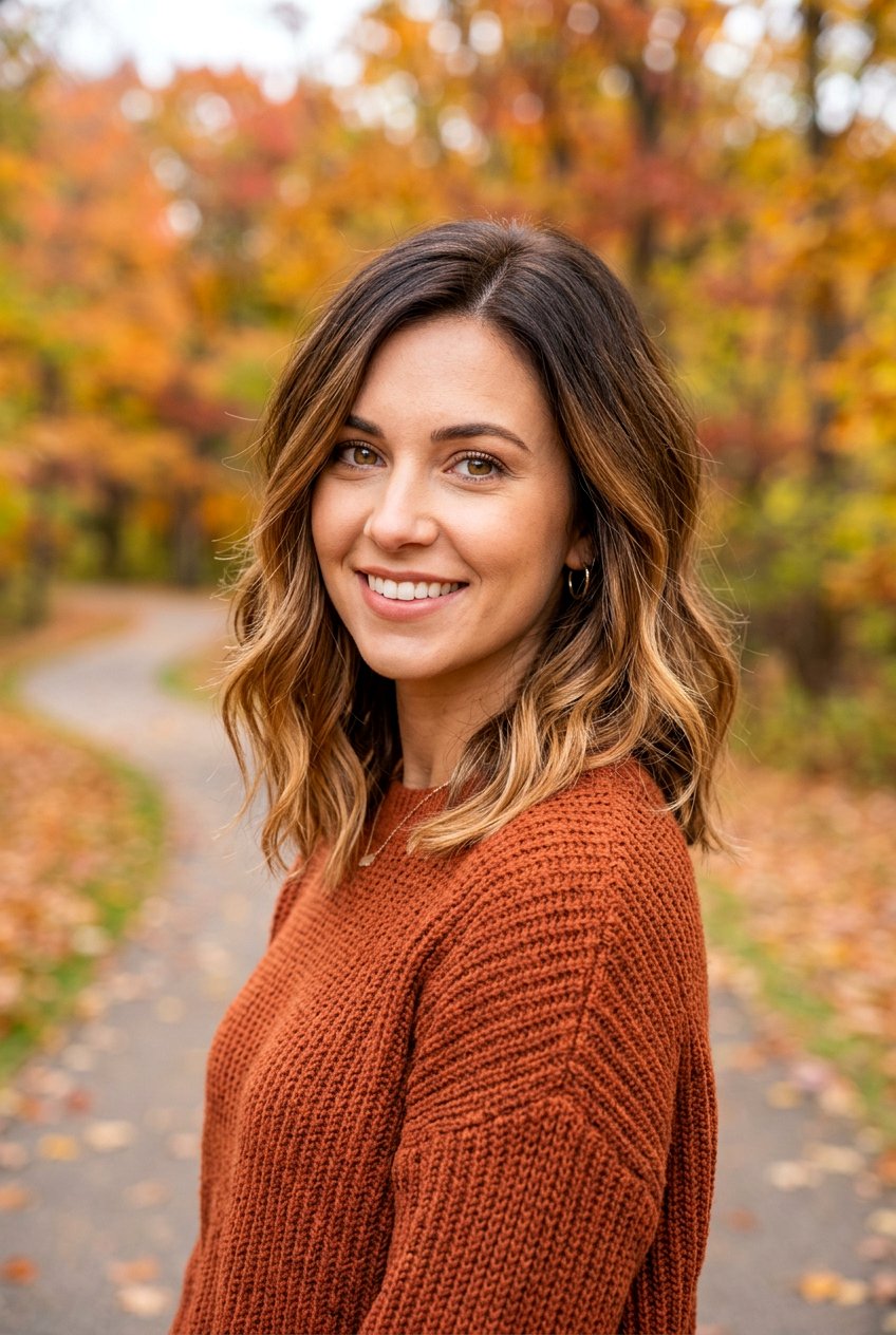 Brunette Root Melt Layered Lob With Caramel Ends - 20 brunette root melt for layered lob - 20 brunette root melt for layered lob