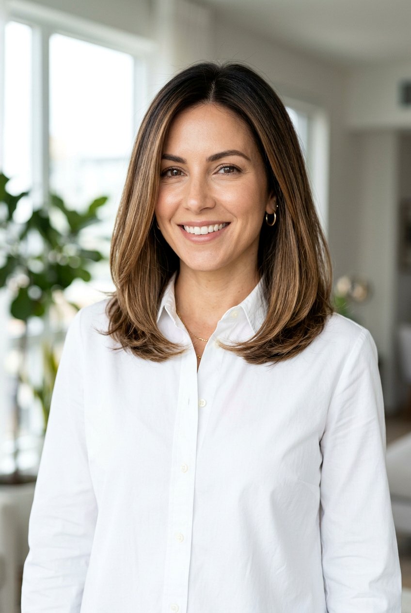 Brunette Root Melt Layered Lob With Invisible Layers - 20 brunette root melt for layered lob - 20 brunette root melt for layered lob