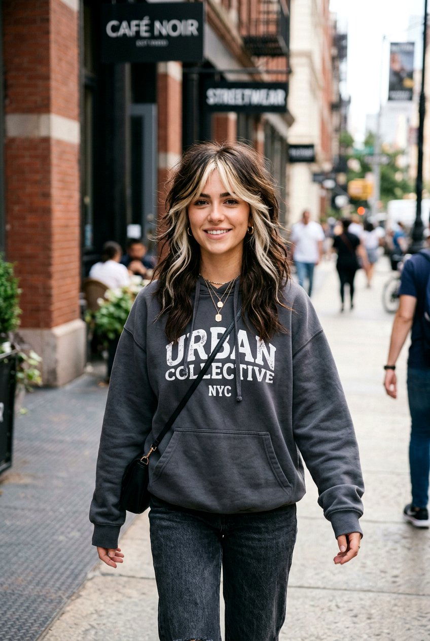 Brunette Shag With Blonde Money Piece - 20 brunette shag hair color ideas - 20 brunette shag hair color ideas