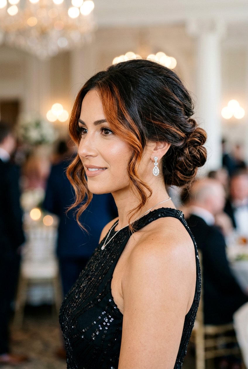 Brunette Updo With Copper Money Piece - 20 brunette hair with copper money piece - 20 brunette hair with copper money piece