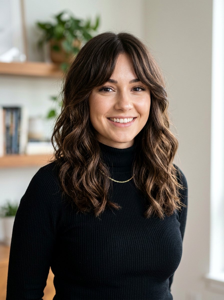 Brunette Wavy Curtain Bangs Medium Hair - 20 wavy curtain bangs for medium hair - 20 wavy curtain bangs for medium hair