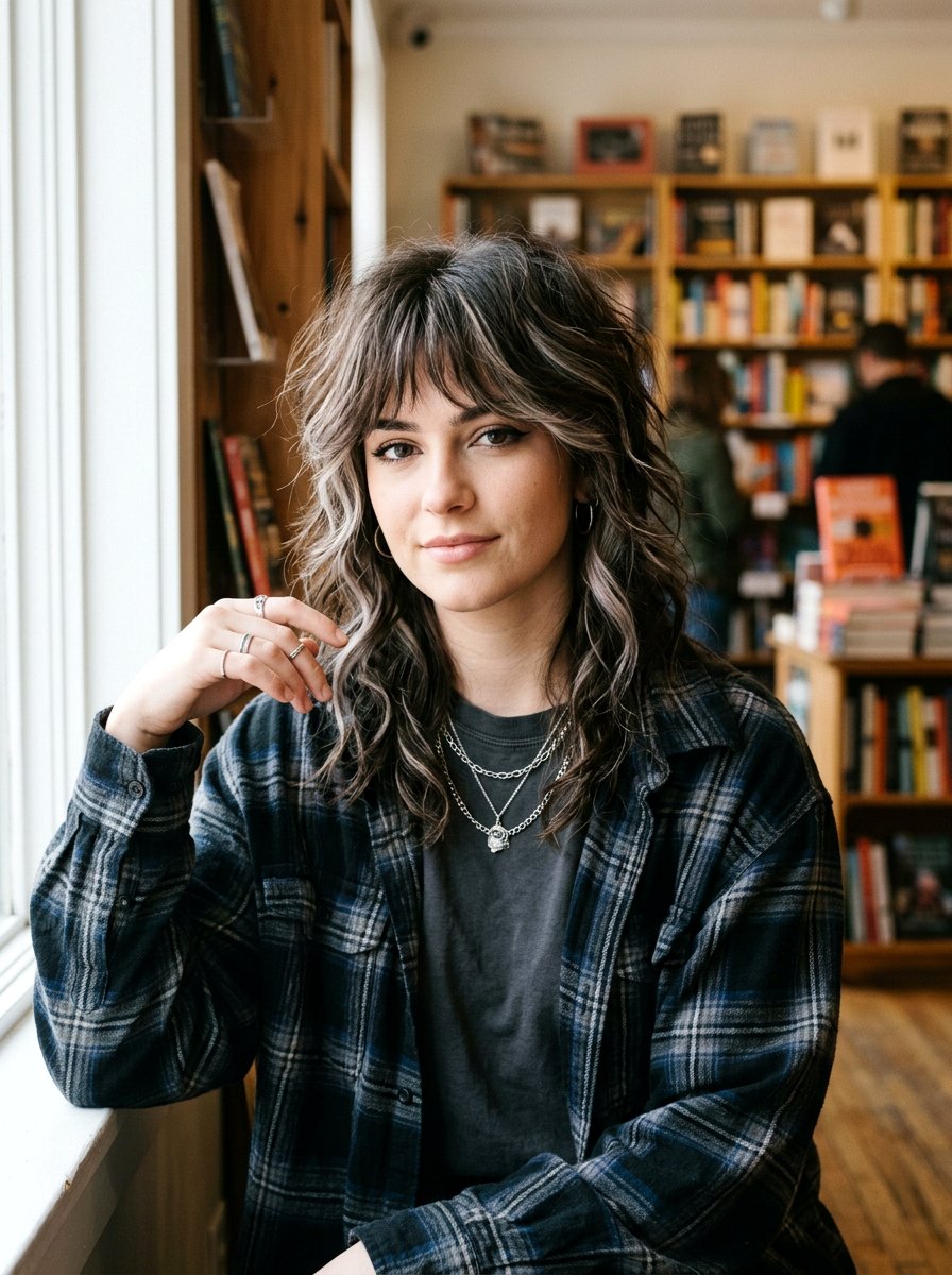 Brunette Wolf Cut With Cool Tonal Highlights - 20 winter brunette with cool highlights - 20 winter brunette with cool highlights