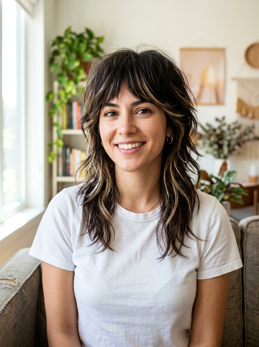 Brunette Wolf Cut With Highlights - 20 wolf cut hair color ideas - 20 wolf cut hair color ideas