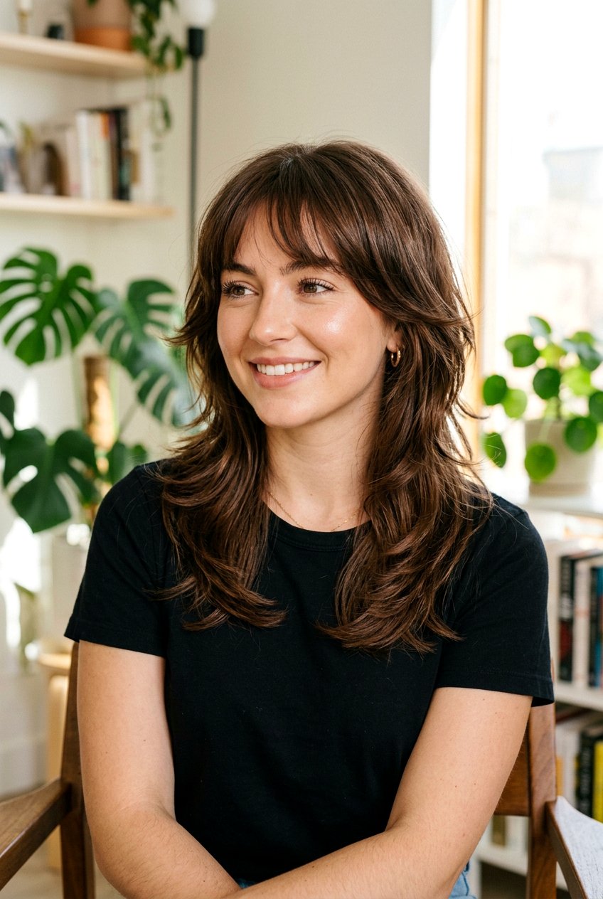 Brunette Wolf Cut With Wispy Bangs - 20 wolf cut with wispy bangs - 20 wolf cut with wispy bangs