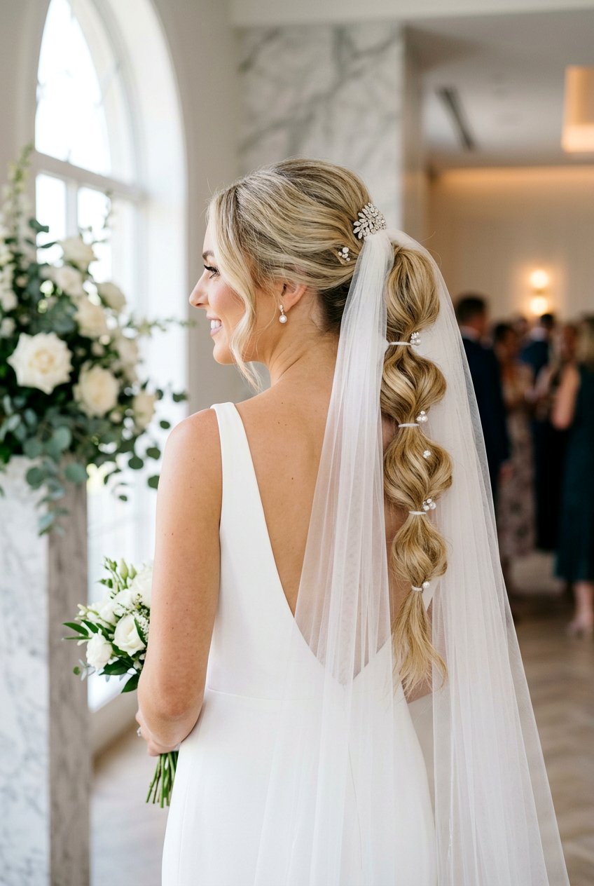 Bubble Braid Bridal Ponytail With Veil - 20 bridal braid ponytail with veil - 20 bridal braid ponytail with veil