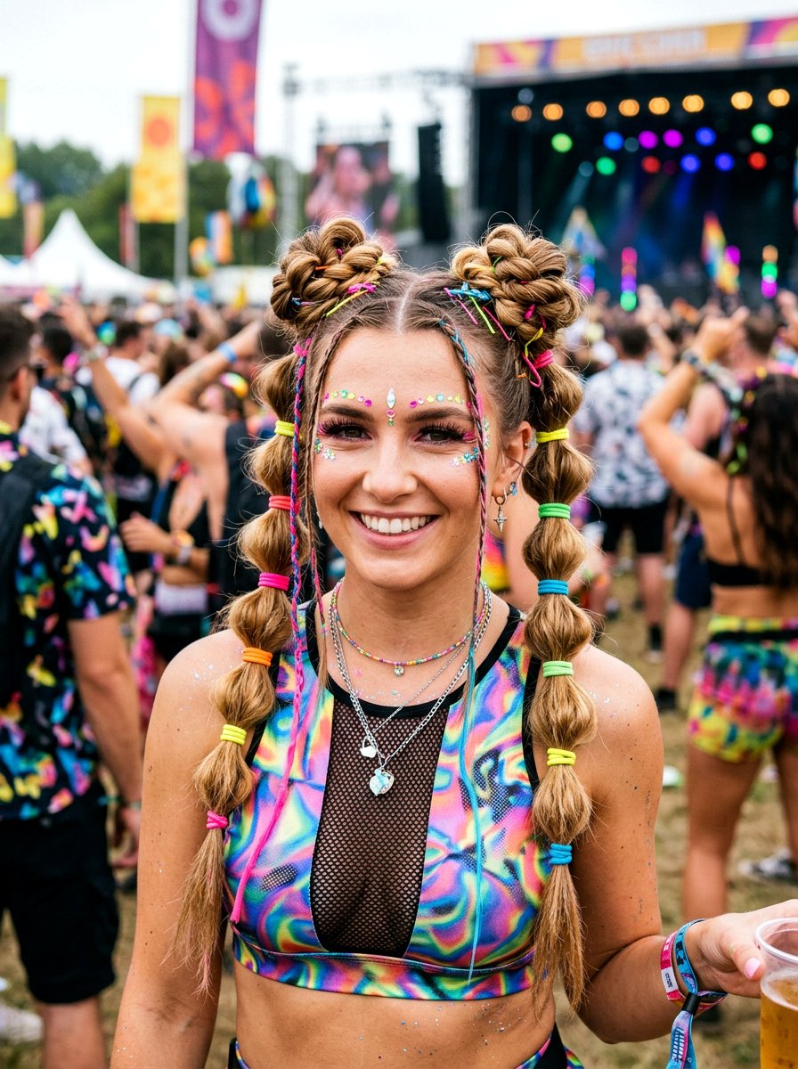 Bubble Braid Buns For Festivals - 20 rave braid buns hairstyle - 20 rave braid buns hairstyle