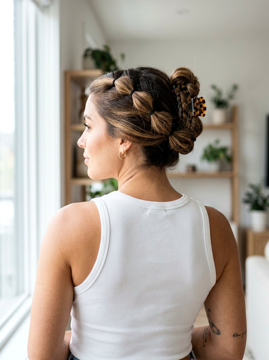 Bubble Braid Claw Clip Bun - 20 vacation hairstyle with claw clip bun - 20 vacation hairstyle with claw clip bun