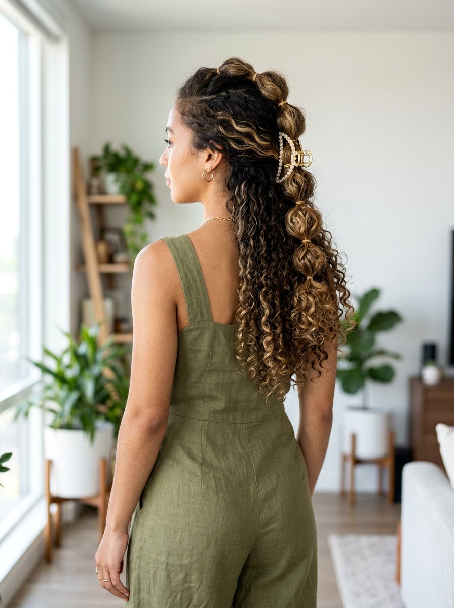 Bubble Braid Curly Half Up Claw Clip - 20 claw clip half up for curly hair - 20 claw clip half up for curly hair