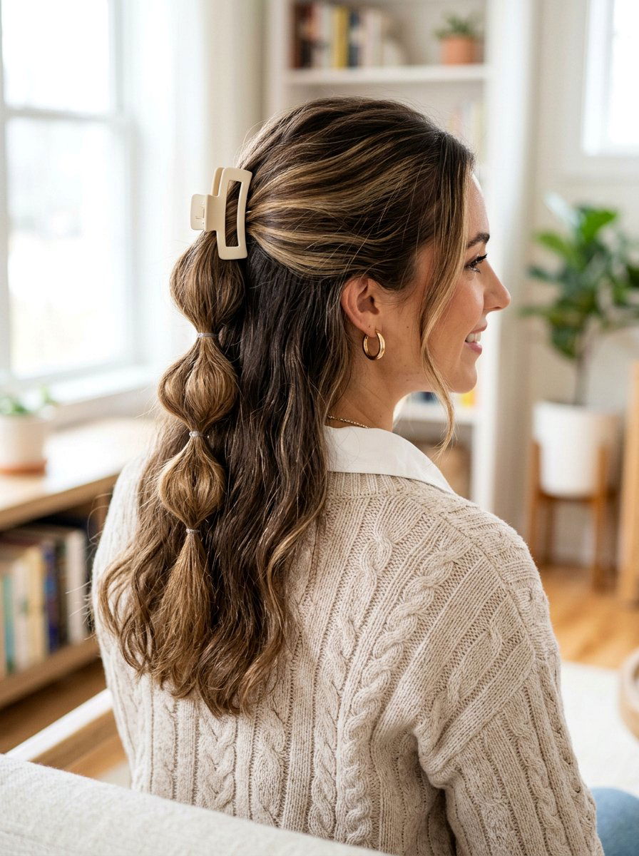 Bubble Braid Half Up Claw Clip - 20 school half up claw clip hairstyle - 20 school half up claw clip hairstyle