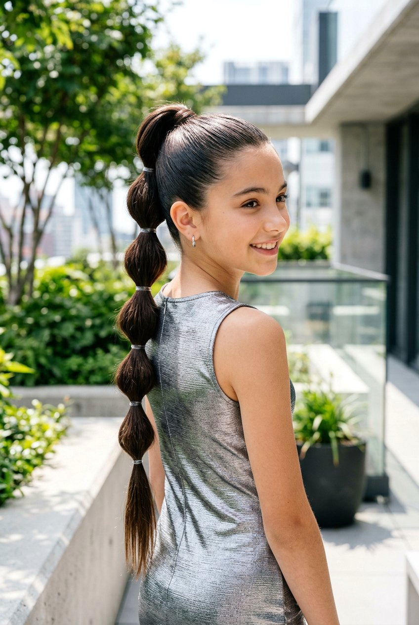 Bubble Braid High Pony - 20 prom hairstyle for long thick straight hair - 20 prom hairstyle for long thick straight hair