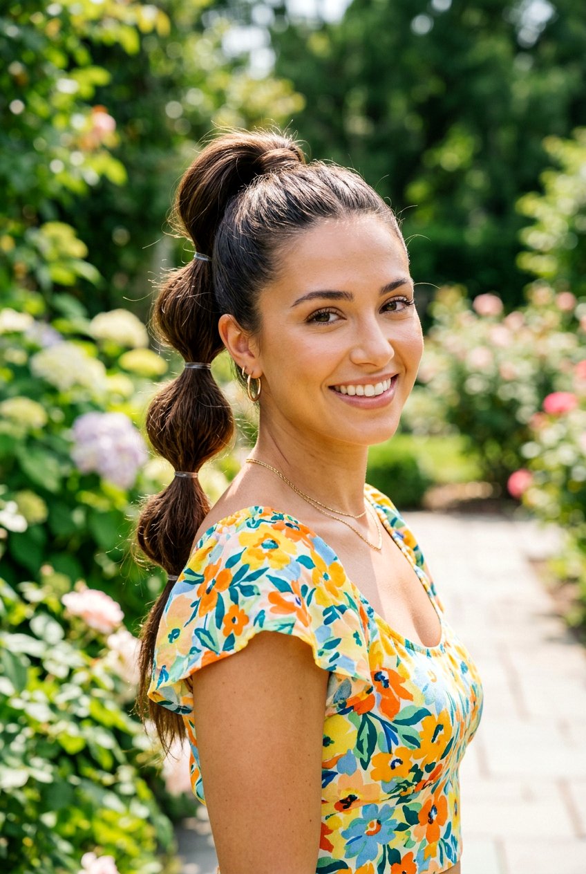 Bubble Braid High Ponytail - 20 beach hairstyle for thick straight hair - 20 beach hairstyle for thick straight hair