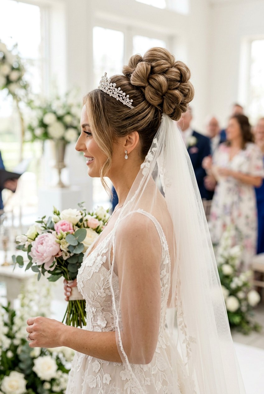 Bubble Braid High Updo - 20 bridal hairstyle for veil and tiara - 20 bridal hairstyle for veil and tiara