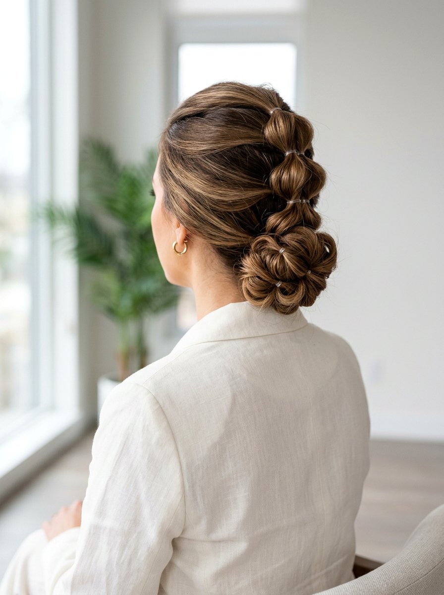 Bubble Braid Low Bun - 20 office hairstyle with low braid bun - 20 office hairstyle with low braid bun