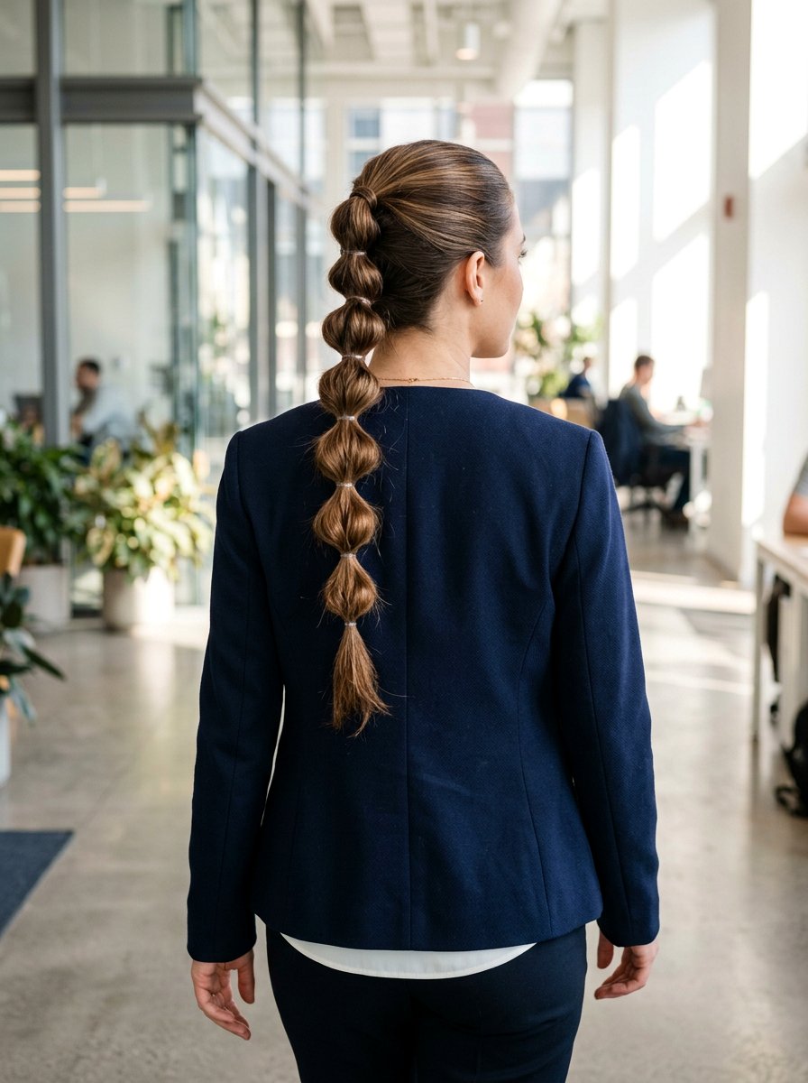 Bubble Braid Office Look - 20 office hairstyle for rainy days - 20 office hairstyle for rainy days