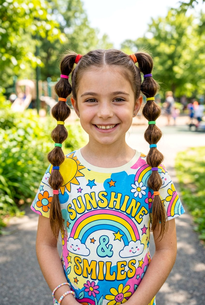 Bubble Braid Pigtails With Colorful Elastics - 20 bubble braids for girls - 20 bubble braids for girls
