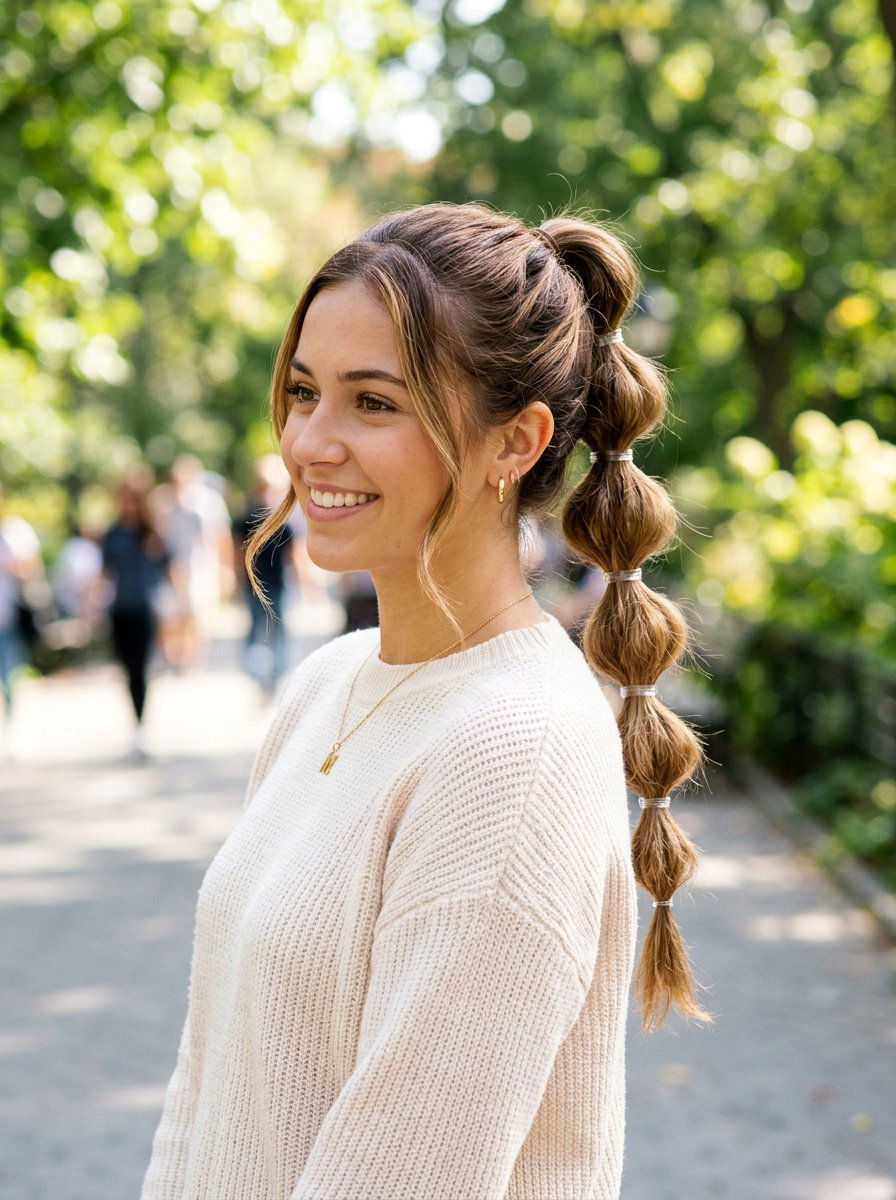 Bubble Braid Ponytail - 20 cute hairstyle for brunch with friends - 20 cute hairstyle for brunch with friends