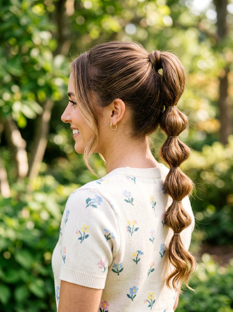 Bubble Braid Ponytail - 20 cute hairstyle for family dinner - 20 cute hairstyle for family dinner