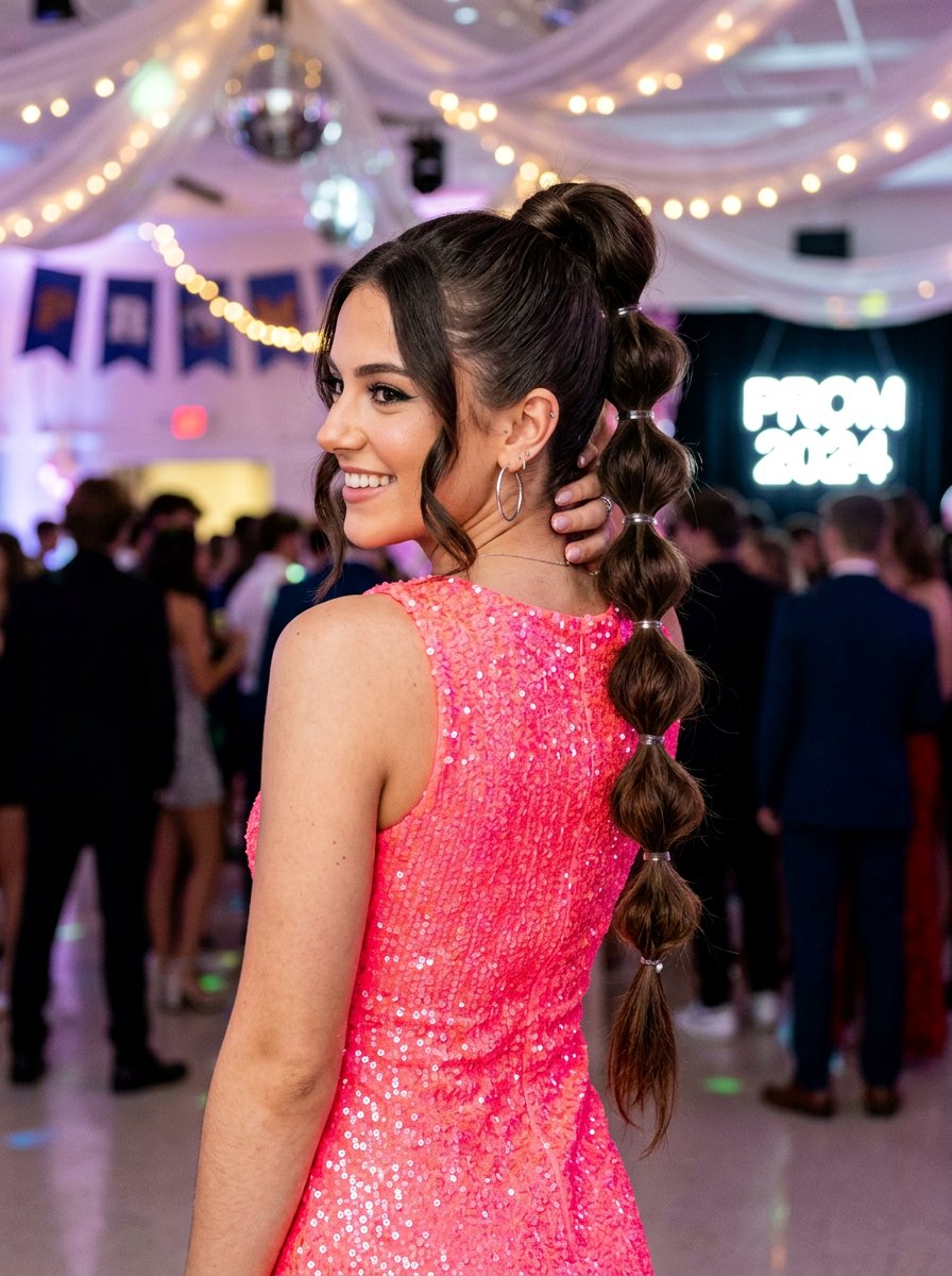 Bubble Braid Ponytail Prom Hairstyle - 20 viral prom hairstyle ideas - 20 viral prom hairstyle ideas