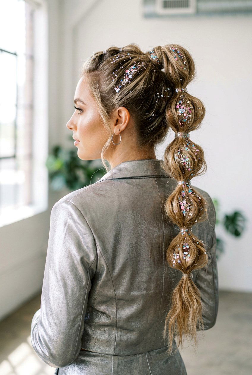 Bubble Braid Ponytail With Chunky Glitter - 20 festival braid ponytail with glitter - 20 festival braid ponytail with glitter