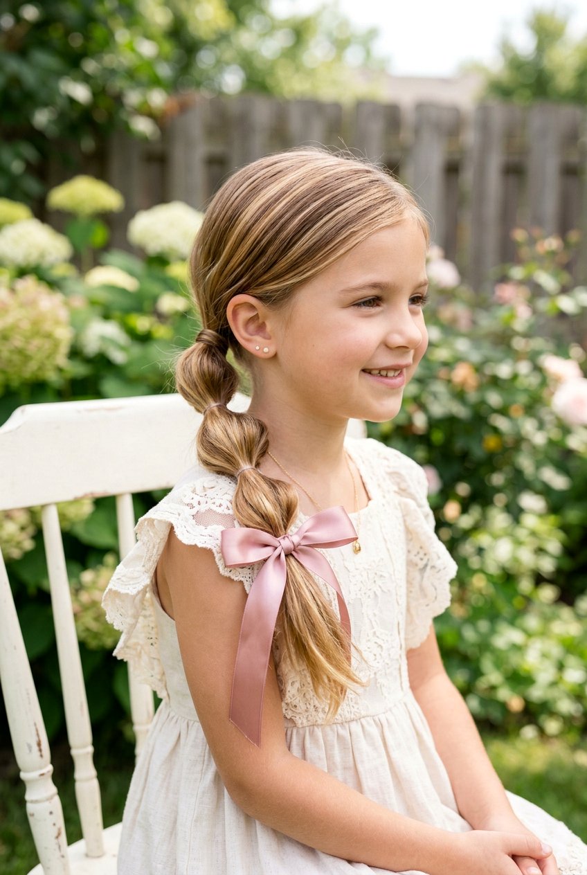 Bubble Braid Ponytail With Ribbon - 20 bubble braids for girls - 20 bubble braids for girls