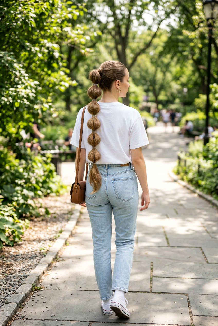 Bubble Braid Ponytail for Moms - 20 easy hairstyles for moms - 20 easy hairstyles for moms