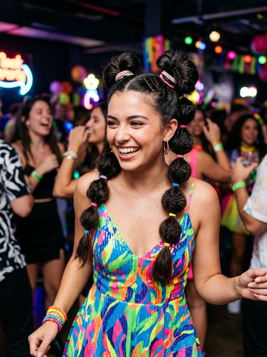 Bubble Braid Space Buns - 20 party space buns hairstyle - 20 party space buns hairstyle