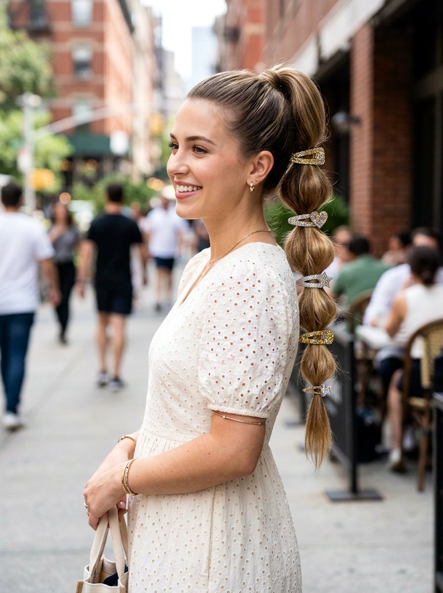 Bubble Braid With Glitter Clips - 20 party hairstyle with glitter clips - 20 party hairstyle with glitter clips