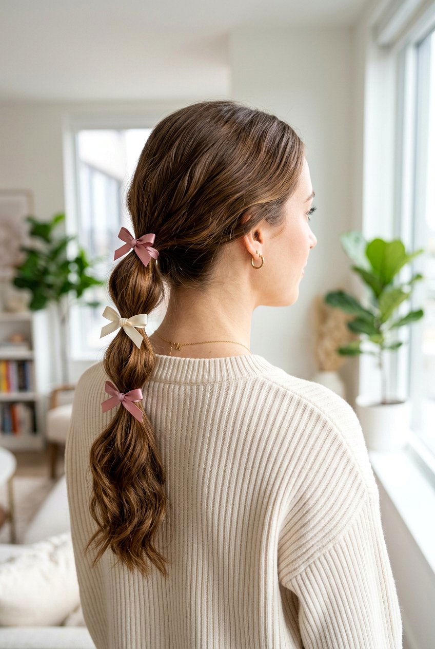 Bubble Braid With Ribbon Accents - 20 coquette ribbon hairstyle - 20 coquette ribbon hairstyle