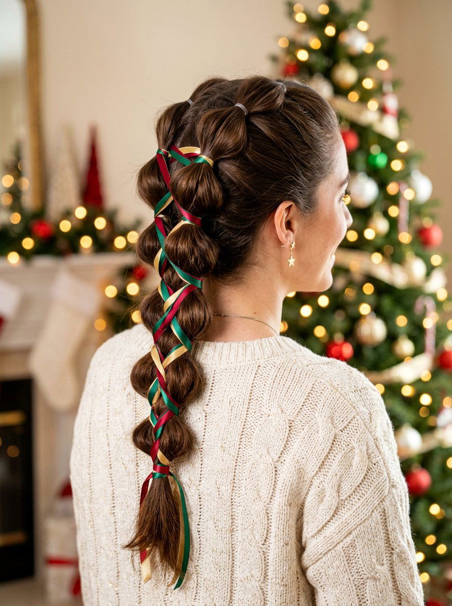 Bubble Braid With Ribbon Weave - 20 party hairstyle with bubble braids - 20 party hairstyle with bubble braids