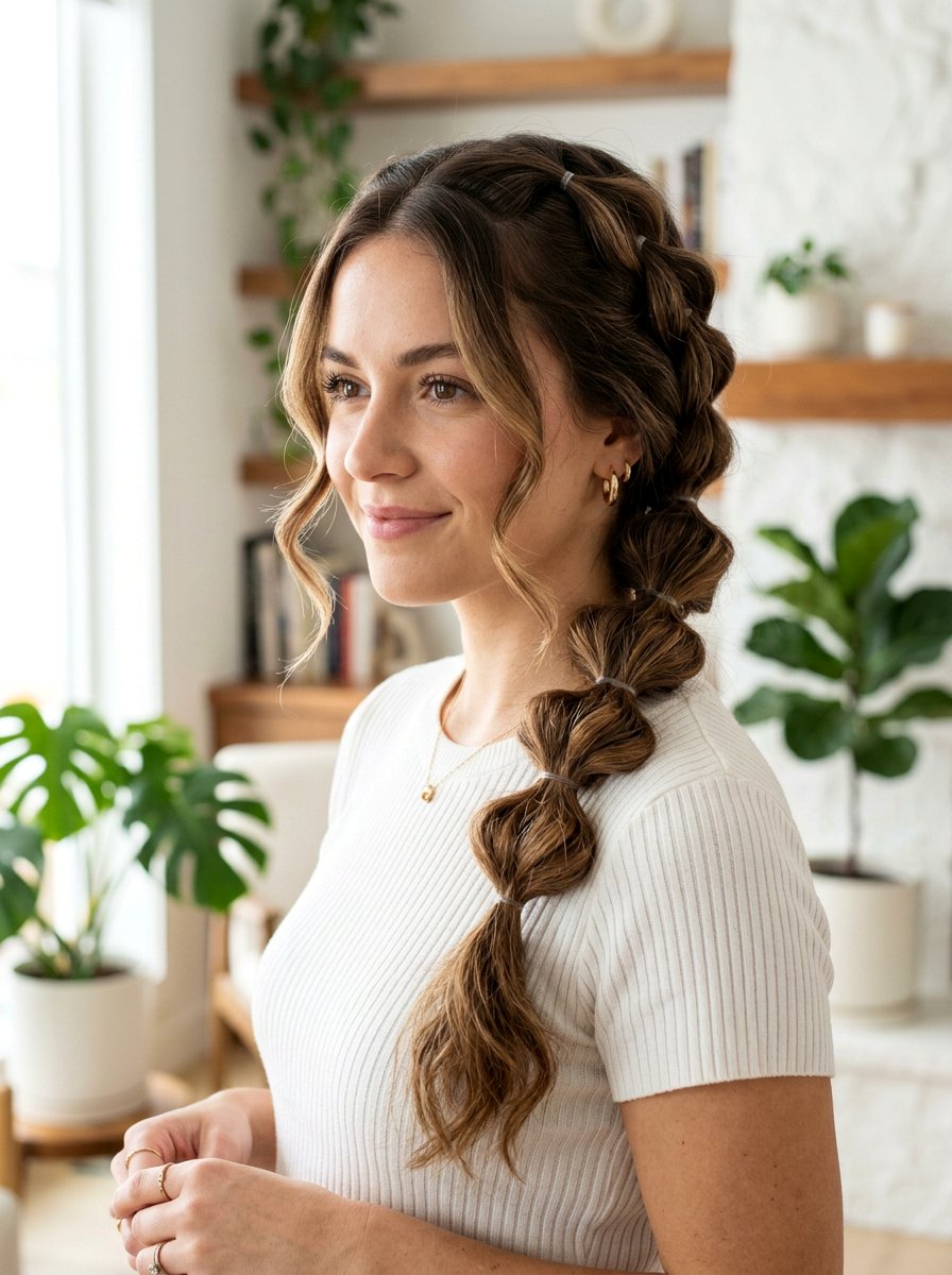Bubble Braid With Soft Pull Out Pieces - 20 soft glam hairstyle for long straight hair - 20 soft glam hairstyle for long straight hair