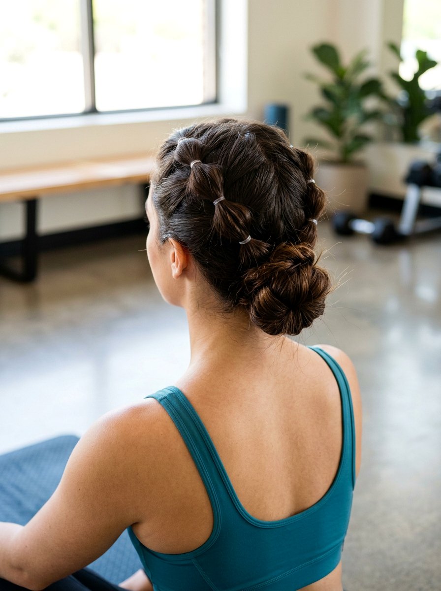 Bubble Braided Low Bun - 20 yoga hairstyle with low bun - 20 yoga hairstyle with low bun