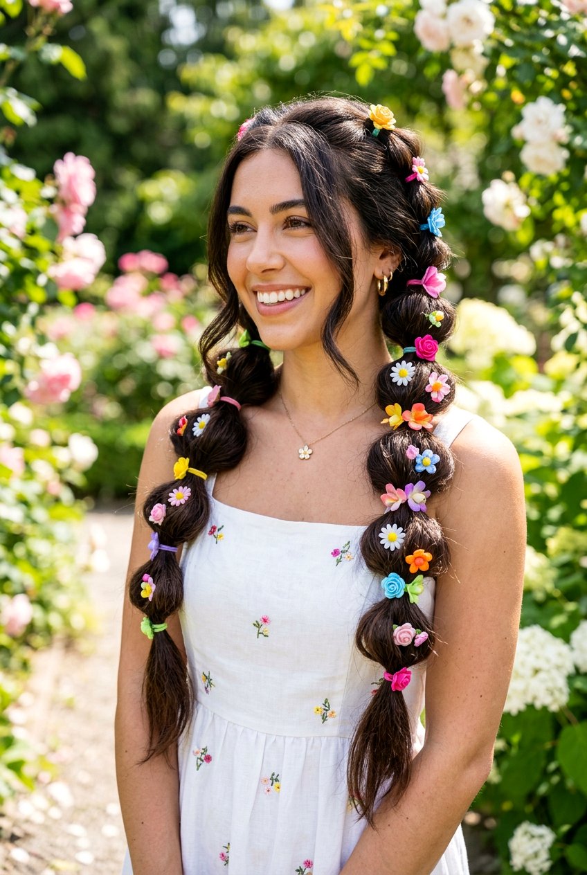 Bubble Braids With Floral Clips - 20 fairycore braid hairstyle with flowers - 20 fairycore braid hairstyle with flowers
