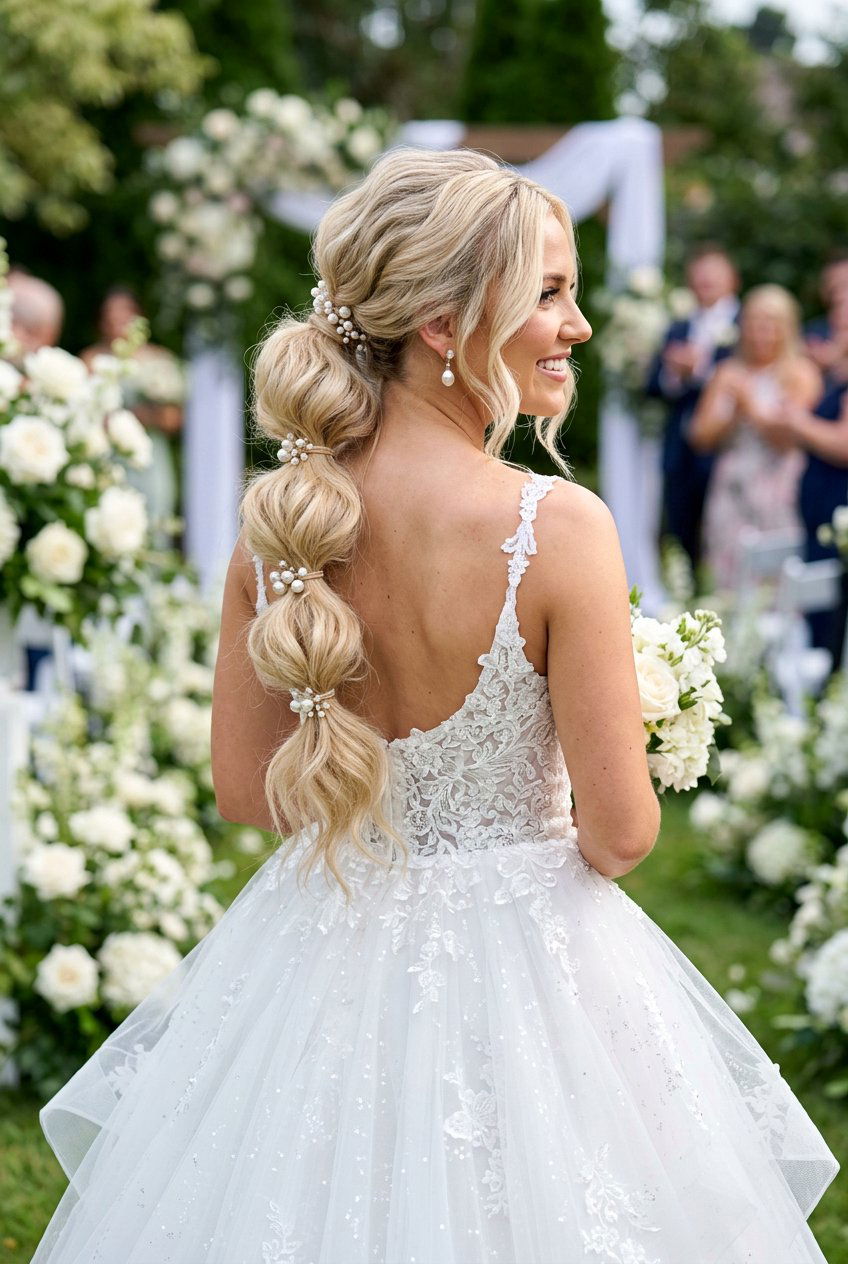 Bubble Bridal Ponytail With Pearl Pins - 20 bridal ponytail with pearl pins - 20 bridal ponytail with pearl pins