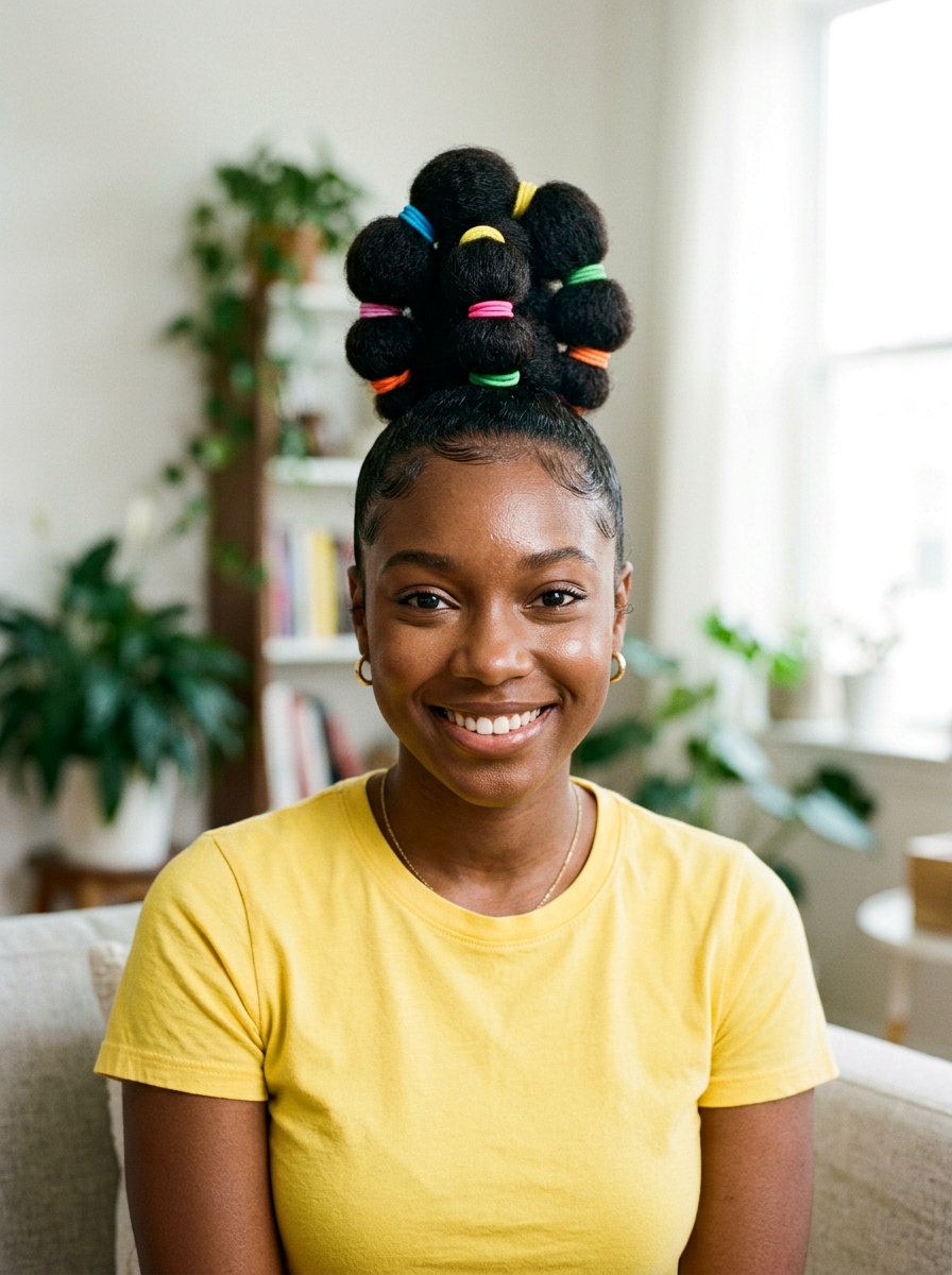 Bubble Bun - 20 school bun styles for black girls - 20 school bun styles for black girls
