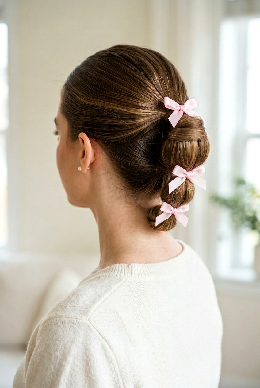 Bubble Bun With Satin Ribbons - 20 coquette bow bun hairstyle - 20 coquette bow bun hairstyle