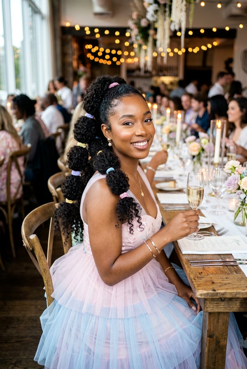 Bubble Curly Ponytail for a Fun Dinner Look - 20 dinner ponytail with curls - 20 dinner ponytail with curls