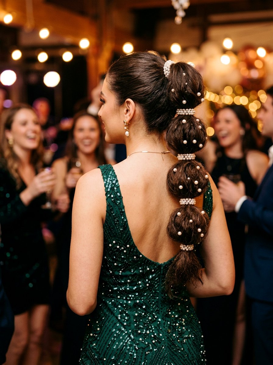 Bubble Pearl Ponytail - 20 party hairstyle with pearl ponytail - 20 party hairstyle with pearl ponytail